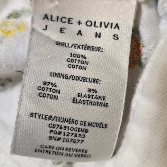 Alice + Olivia Renee Floral Embroidered White Cropped Denim Jean Jacket Small - Picture 7 of 7